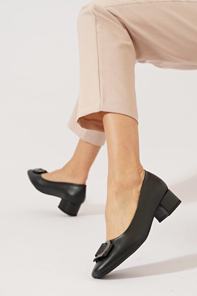 Moda Pie Teras toka Ruched Detail women's high heeled shoe black leather