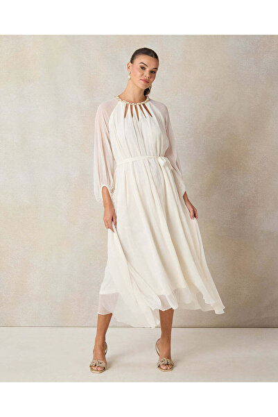 REDTAG Women Cream Embellished Maxi Dress