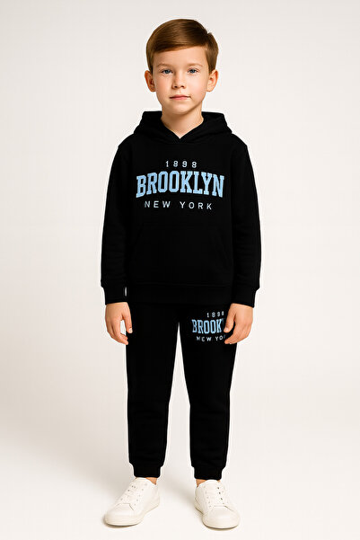 minikiss 2 Pieces 3-Thread Unisex Hooded Top and Bottom with Pocket Children's 2-Piece Set