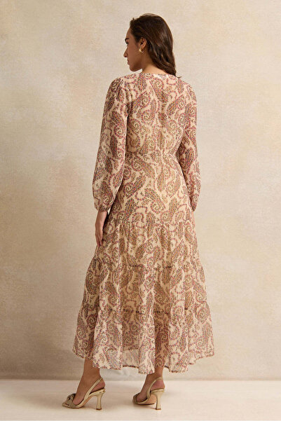 REDTAG Women Beige Printed Tiered Dress