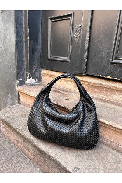 Marvelis LAURA Μαύρη Πλεκτή Λεπτομερής Γυναικεία Τσάντα Χειρός και Ώμου Μεγάλ...