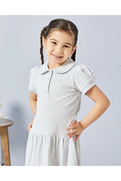 REDTAG Girls Grey Polo Collar Dress