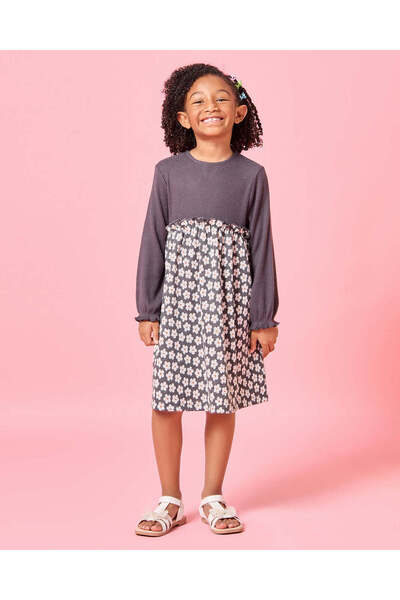 REDTAG Girls Charcoal Printed Dress