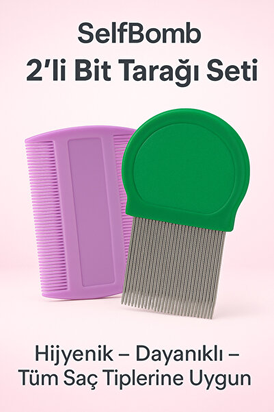 SelfBomb Selfbom Bit ve Sirke Tarağı Seti Metal Uçlu, Sık Dişli, Kolay Yıkanabilir, Yeniden Kullanılabilir