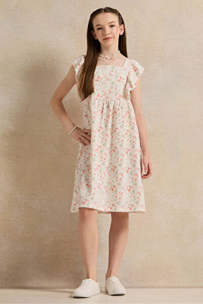 REDTAG Senior Girls White Floral Dress