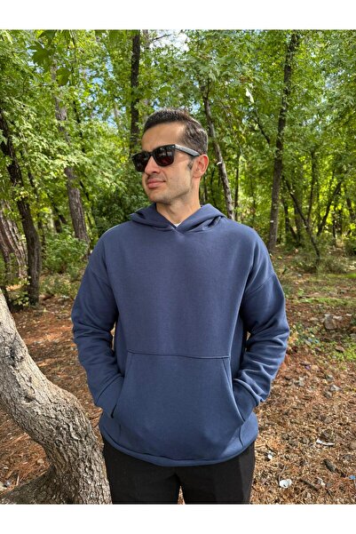 Butik سويت شيرت رجالي ذو قصة فضفاضة خيوط من نوع O بغطاء رأس Kangaroo Pocket K...