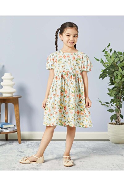 REDTAG Girls Pink Floral Print Poplin Dress