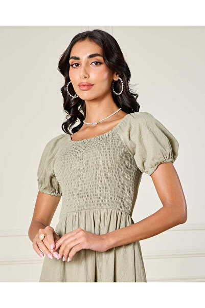 REDTAG Women Green Textured Midi Dress