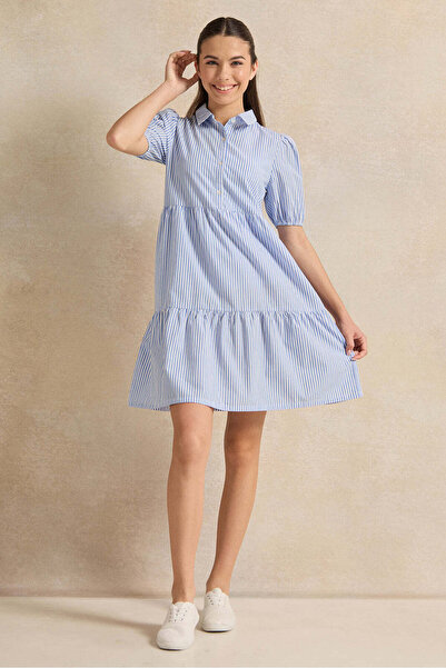 REDTAG Senior Girls Blue And White Striped Dress