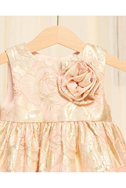 REDTAG Girls Pink And Gold Floral Jacquard Dress