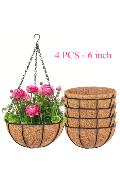 DRAMA HOME سلة معلقة سلكية 4 قطع من دراما هوم مع بطانة جوز الهند بتصميم حلقة ...