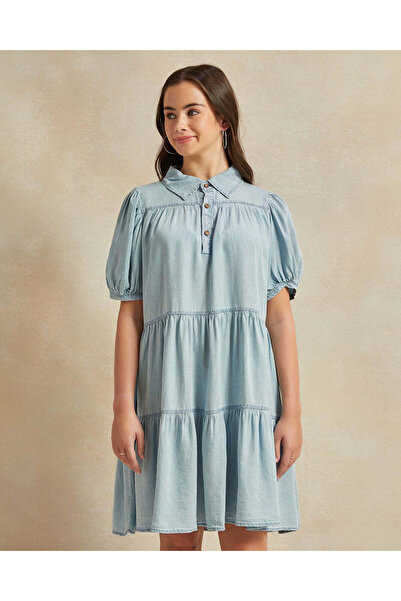 REDTAG Senior Girls Blue Denim Shirt Dress