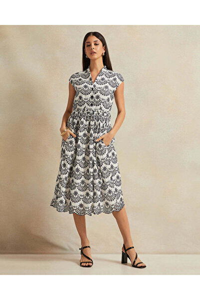 REDTAG Women White Allover Belted Maxi Dress