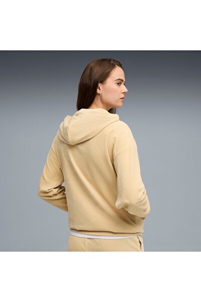 Puma Hood Ess Elevated Comfort Velour Rib Hoodie, Beige, Women
