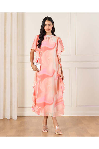 REDTAG Women Coral Printed Kaftan Dress