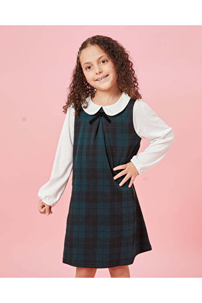 REDTAG Girls Green Checkered Yarn Dyed Check Dress