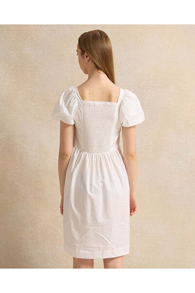 REDTAG Senior Girls White Poplin Embellished Dress