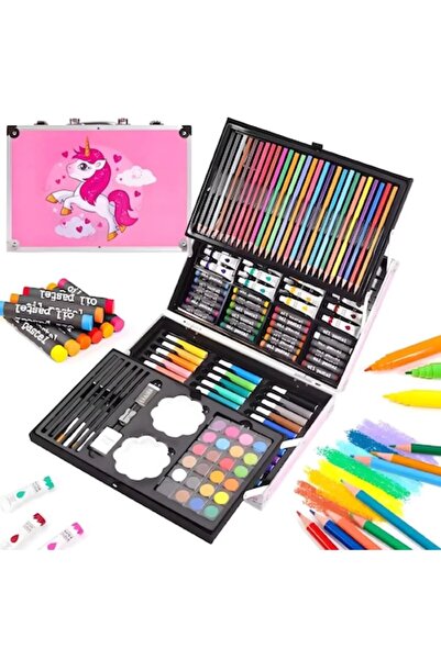 OEM Children's Painting Set, Complete Drawing Set, Metal Case, Pink - 145 pcs