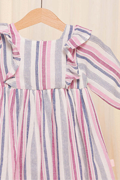REDTAG Infant Girls Lilac Striped Woven Dress