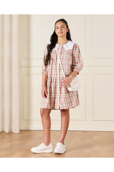 REDTAG Senior Girls Pink Plaid Checkered Tiered Dress