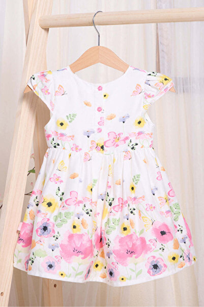 REDTAG Infant Girls White Border Floral Print Dress