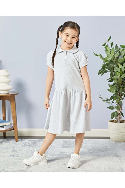 REDTAG Girls Grey Polo Collar Dress