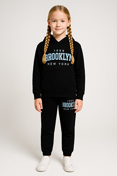 minikiss 2 Pieces 3-Thread Unisex Hooded Top and Bottom with Pocket Children's 2-Piece Set