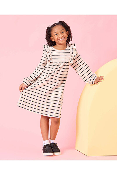 REDTAG Girls Beige Striped Frill Dress