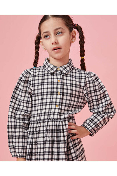 REDTAG Girls Black And White Checkered Yarn Dyed Check Dress