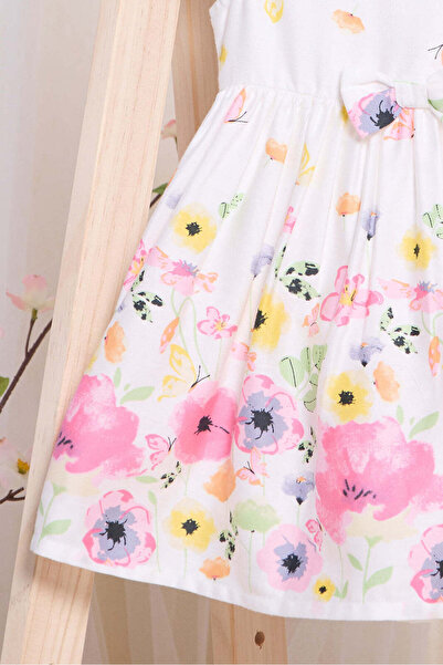 REDTAG Infant Girls White Border Floral Print Dress