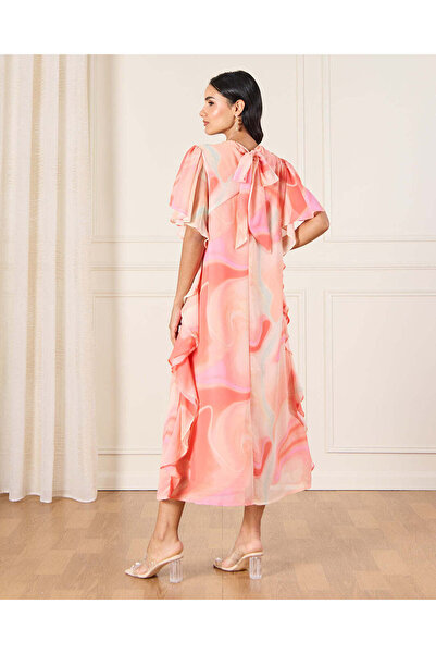 REDTAG Women Coral Printed Kaftan Dress