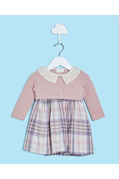 REDTAG Infant Girls Lilac Checked Dress With Bolero