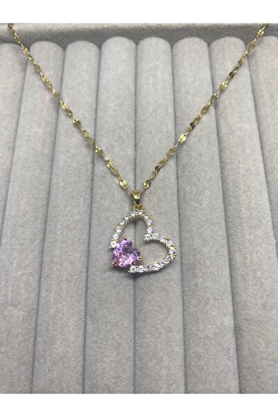 Kaan Accessoire قلادة على شكل قلب من الحجر الوردي مع سلسلة ذهبية، مجوهرات أني...
