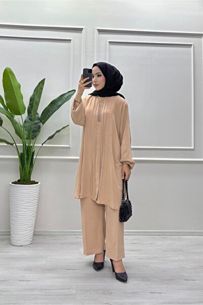 moda acar Stone-Detail Pants Suit