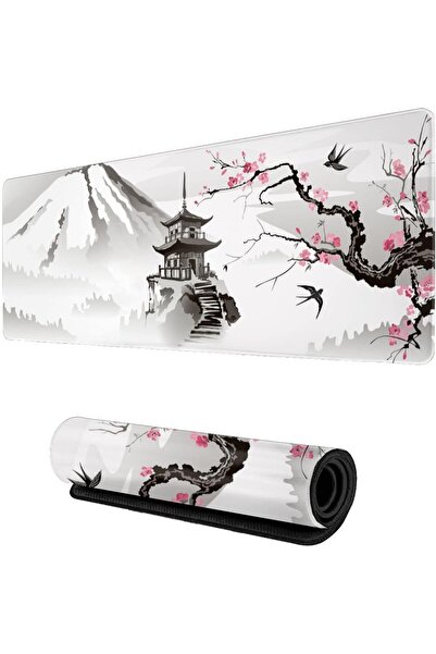 007 Extended Gaming Mouse Pad - Plum & Cherry Design, 80×30×3 mm, White/Black (A2)