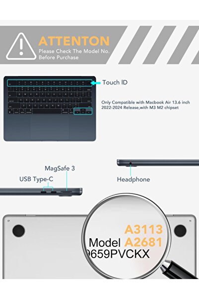 PHOCAR Transparent Hard Case, Sleeve & Foldable Stand with Mouse Pad for MacBook Air 13.6-inch