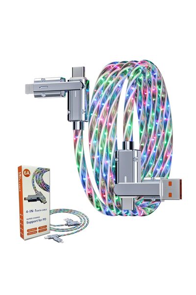 AZONEE 4-in-1 6.6ft USB A/C to USB-C/Lightning 240W Fast Charging Cable with LED