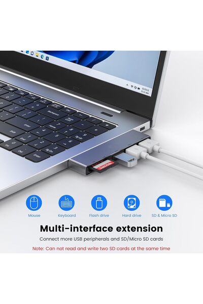 AZONEE USB 3.0 Laptop Hub — 1x USB3.0, 2x USB2.0 + SD/TF Card Reader