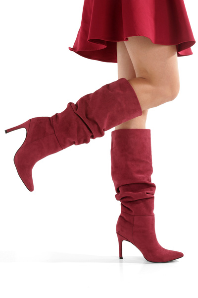 MİNNACE Γυναικείες Μπότες Βουργουνδίας Σουέτ Μυτερές Μύτες 9 εκ. Λεπτό Τακούν...