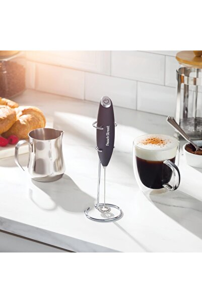 007 Peach Street Powerful Handheld Milk Frother with Stand (Battery, Stainless Steel)