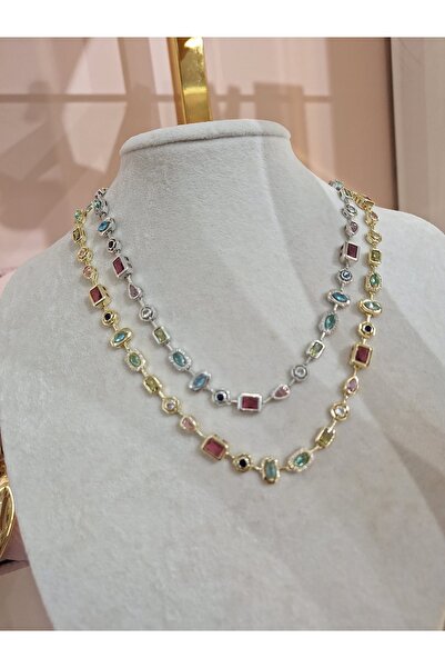 İncilaksesuar Gümüş tam tur taşlı kolye