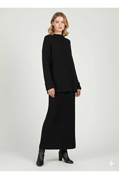 ASEZ BUTİK Sade Şıklık Triko Takım- Uzun Etekli Salaş Kazak İkili Takım