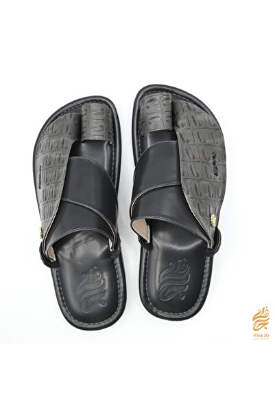 Leather & shoea حذاء شرقي جلد تمساح رمادي