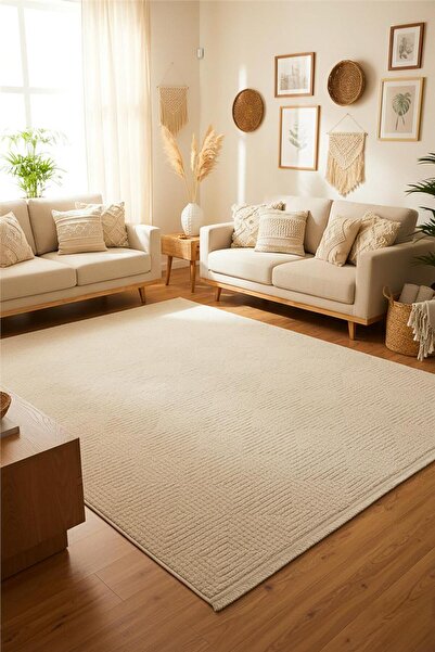 outlet halı deposu istanbul halı deposu Deco Bej Dokulu Çizgi Desenli Bohem Halı