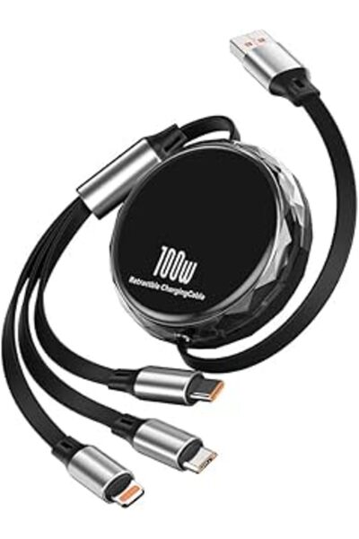 TERRIFI 100W 3-in-1 Retractable Fast Charging Cable (Lightning / USB-C / Micro USB)
