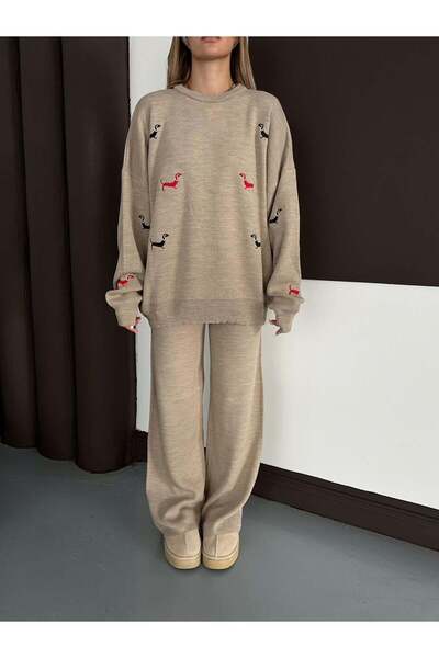 REDMİNA fashion Cute Dog Embroidered Knitwear Set