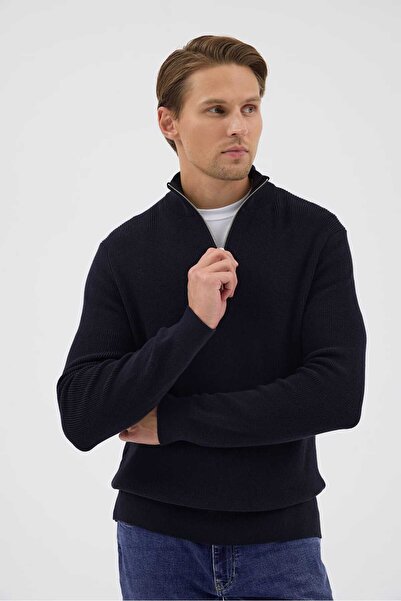 Paşahan Half Fisherman Zippered 100% Cotton Knit Sweater