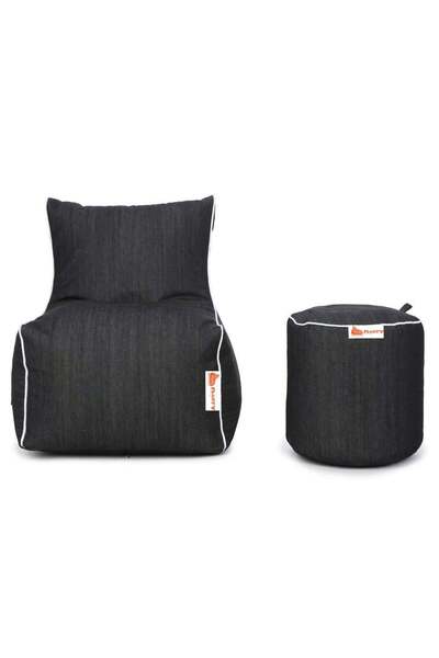 Marktna Black bean bag chair with comfortable pouf - modern design suitable for living rooms and game rooms