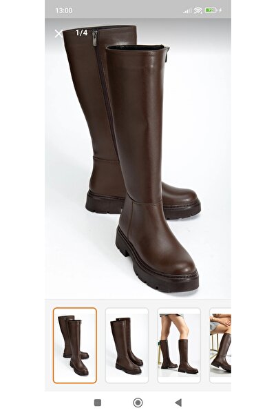 Stone ACI KAHVE KALIN TABAN FERMUARLI KADIN ÇİZME