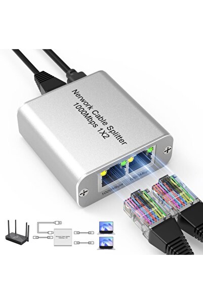 NALACAL Ethernet Splitter 1-to-2 1000Mbps with USB Power Cable, RJ45 LAN Y Splitter (Yellow)